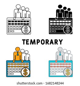 Icono de concepto temporal. Impar ilustración de línea delgada de idea de trabajo. Empleo a corto plazo, contratación. Arreglo de trabajo. Subcontratación, freelance. Dibujo de contorno aislado del vector. 