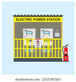 Vorübergehend bezeichnete elektrische Kraftwerksanlage für Bauwerksanlage, Vektorgrafik.