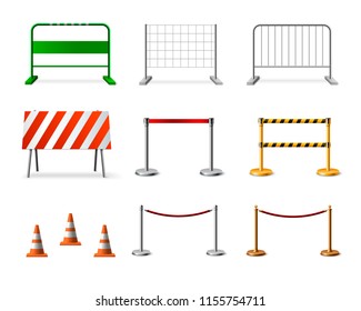 Temporary Fencing Barrier Realistic Icon Set With Various Colors Forms And Purposes Vector Illustration