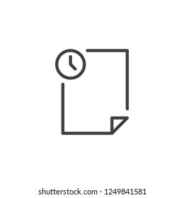 Icono de esquema de archivo temporal. signo de estilo lineal para concepto móvil y diseño web. Archivo de historial e icono de vector de línea simple de reloj. Símbolo, ilustración del logotipo. Gráficos vectoriales perfectos para píxeles