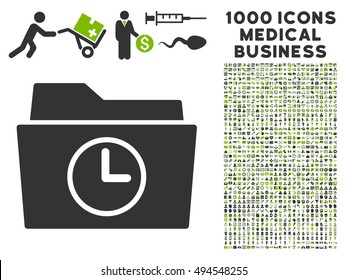 Temporary Folder icon with 1000 medical commercial eco green and gray vector pictograms. Collection style is flat bicolor symbols, white background.