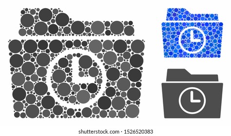 Temporary folder mosaic for temporary folder icon of circle elements in different sizes and color tinges. Vector circle elements are composed into blue composition.