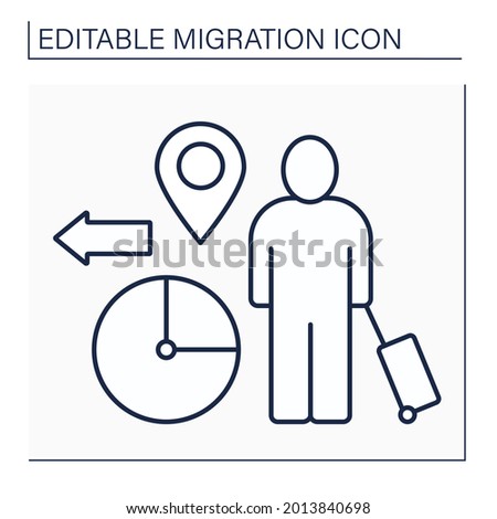 Temporary migration line icon. Timely relocation. Searching for job. Earnings. Forced movement abroad. Reste migration concept. Isolated vector illustration. Editable stroke