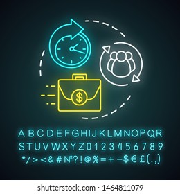 Temporary neon light icon. Odd job. Temporary, short-term employment. Working arrangement. Outsourcing, freelance. Glowing sign with alphabet, numbers and symbols. Vector isolated illustration