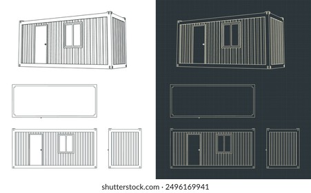 Temporary prefab container house for construction worker technical drawings