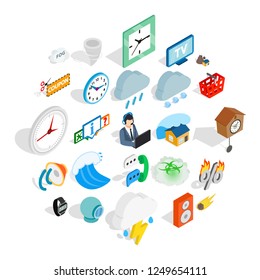 Temporary problem icons set. Isometric set of 25 temporary problem vector icons for web isolated on white background