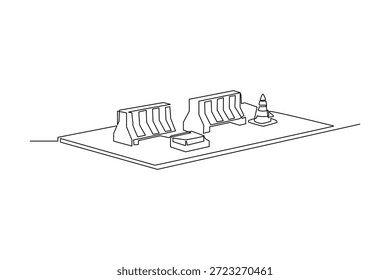 Vorübergehende Straßensperren auf dem Bürgersteig. Bau Straße Dan Gebäudekonzept. Einzeiliges Zeichnungsdesign. Vektorgrafik