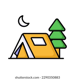 A temporary shelter made of fabric and designed for outdoor camping, providing protection from the elements and a place to sleep