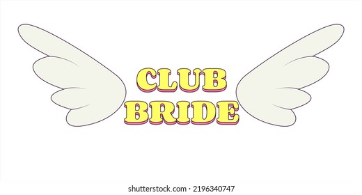 Temporary Tattoo for Bridesmaids Angel Wings Club Bride Bachelorette Party Illustration in Groovy Style