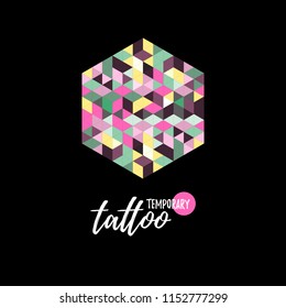 Temporary tattoo layout.  Polygonal colorful ornament