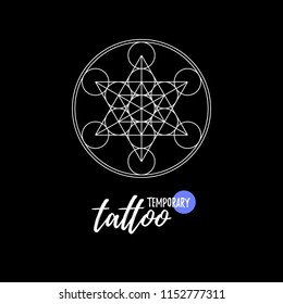 Temporary tattoo layout.  Sacred geometry ornment. Metatrons cube.