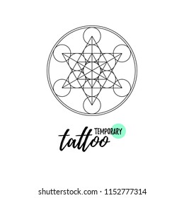 Temporary tattoo layout.  Sacred geometry ornment. Metatrons cube.