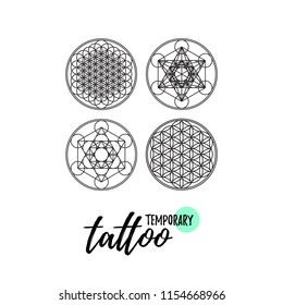 Temporary tattoo layout.  Sacred geometry ornament.  Flower of life.