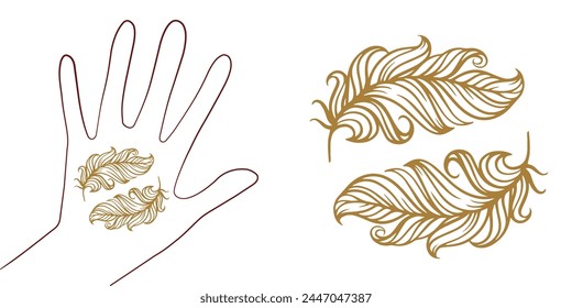 Temporary tattoo template. Boho style feathers