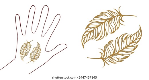 Temporary tattoo template. Boho style feathers