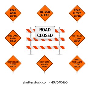 Temporary Traffic Control Signs Set - Work Zone Full Vector Collection 