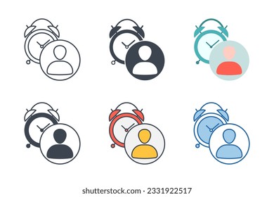 Icono de trabajador temporal .Reloj con persona Plantilla de símbolo de icono para la colección de diseño gráfico y web ilustración vectorial