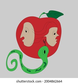 Temptation vector illustration, isolated on gray background.Cartoon style illustration.