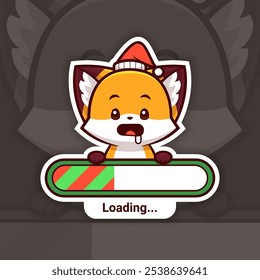 Tempted Christmas Fox Holding a Loading Bar, Cute Vector Sticker Design, holidays are coming