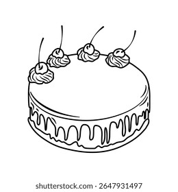 Um bolo de cereja tentador com esmalte de chocolate e recheio de creme em um fundo transparente torna esta ilustração perfeita para menus ou blogs de alimentos.