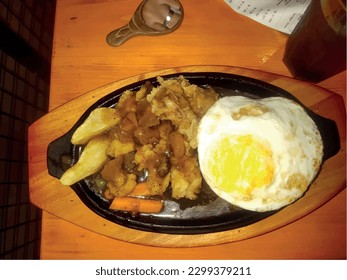 Tempting close-up of sizzling hot plate chicken teriyaki. Perfectly grilled with savory sauce, ideal for Japanese cuisine and food industry concepts