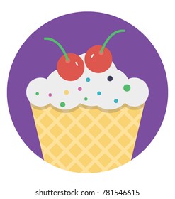 A tempting cupcake flat design icon