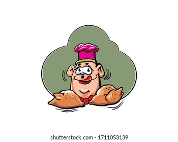 Tempting fried chicken with chef vector illustration