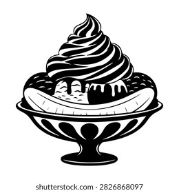 A tempting ice cream sundae served in a bowl, topped with whipped cream, chocolate syrup, and a cherry, perfect for dessert or treat.