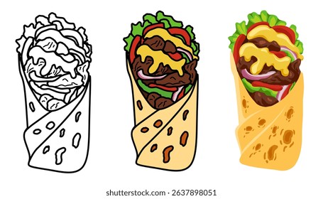Tempting shawarma vector illustration set. Perfect for restaurant branding or food content needs.
