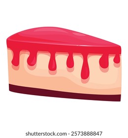 Tempting slice of cake with vibrant pink icing dripping down the sides, perfect for illustrating sweet treats, dessert menus, or bakery promotions