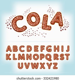Tempting Typography Cartoon Comic Art Cola style 3D font alphabet letters with bubbles