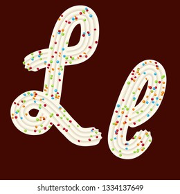 Tempting typography. Font design. Icing letter. Sweet 3D letter L of the whipped cream and candy. Vector