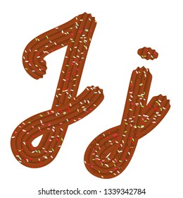 Tempting typography. Font design. Icing letter. Sweet 3D letter  J of the chocolate cream and candy. Vector