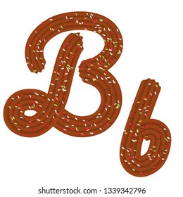 Tempting typography. Font design. Icing letter. Sweet 3D letter  B of the chocolate cream and candy. Vector