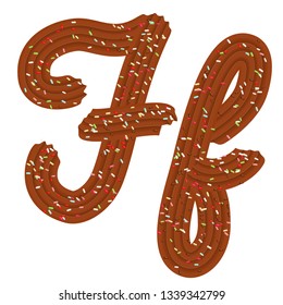 Tempting typography. Font design. Icing letter. Sweet 3D letter  F of the chocolate cream and candy. Vector