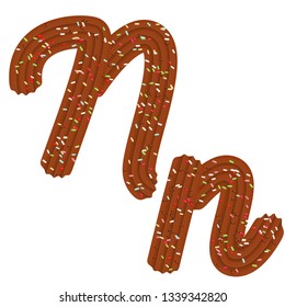 Tempting typography. Font design. Icing letter. Sweet 3D letter  N of the chocolate cream and candy. Vector