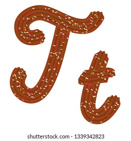 Tempting typography. Font design. Icing letter. Sweet 3D letter  T of the chocolate cream and candy. Vector