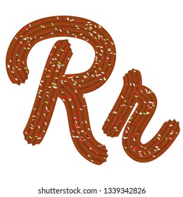 Tempting typography. Font design. Icing letter. Sweet 3D letter  R of the chocolate cream and candy. Vector