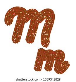 Tempting typography. Font design. Icing letter. Sweet 3D letter  M of the chocolate cream and candy. Vector