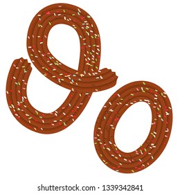 Tempting typography. Font design. Icing letter. Sweet 3D letter  O of the chocolate cream and candy. Vector