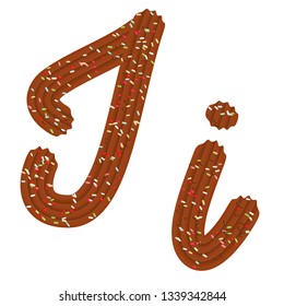 Tempting typography. Font design. Icing letter. Sweet 3D letter  I of the chocolate cream and candy. Vector
