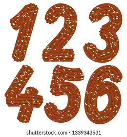 Tempting typography. Font design. Icing letter. Sweet 3D numbers 1.2.3.4.5.6. of the chocolate cream and candy. Vector