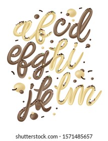Tempting Typography. Ice Cream Alphabet. Black and White Chocolate ABC. Dessert Lettering. Vector illustration. 