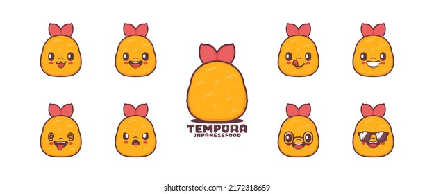 Tempura cartoon. Japanese food vector illustration. icon, emoticons, cartoons. isolated on a white background