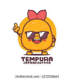 Tempura cartoon mascot. Japanese food vector illustration. isolated on a white background