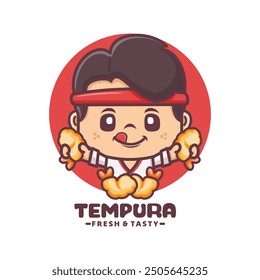 Tempura chef mascot design, vector illustration for culinary business, brand logo, sticker, cartoon identity, decal, icon, etc.
