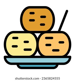 Tempura croquette icon outline vector. Dutch potato. Meat pork color flat