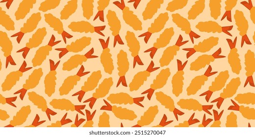 tempura fried shrimp seamless pattern. crispy shrimp tempura pattern background. Tempura Shrimp Pattern Background. fried shrimp pattern.