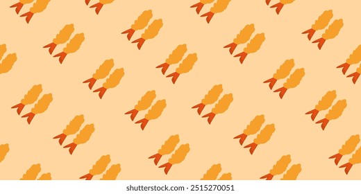 padrão sem emenda de camarão frito tempura. padrão de tempura de camarão crocante plano de fundo. Tempura Shrimp Pattern Background. padrão de camarão frito.