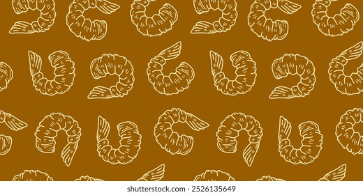 padrão sem emenda de camarão frito tempura. padrão de tempura de camarão crocante plano de fundo. Tempura Shrimp Pattern Background. padrão de camarão frito.